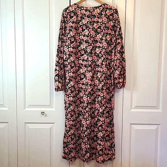 ASOS LONG BUBBLE SLEEVE MIDI DRESS IN BLACK FLORAL PRINT-MULTI Size 12 - Picture 7 of 12